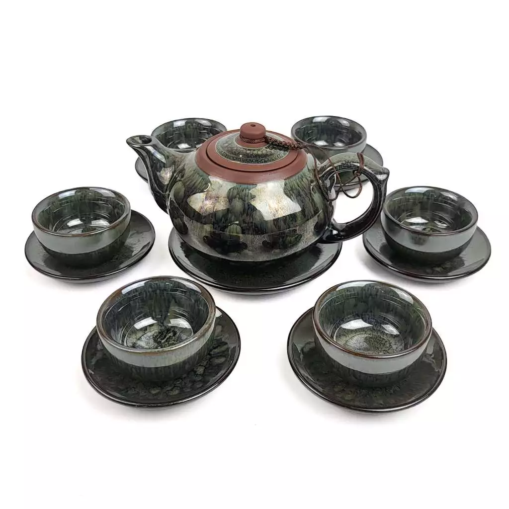 Bộ Ấm Chén Tử Sa 300ml Ngọc Thạch Búp Sen Nhỏ Gốm Sứ Bát Tràng Men Hỏa Biến của nghệ nhân Vương Mạnh Tuấn 1