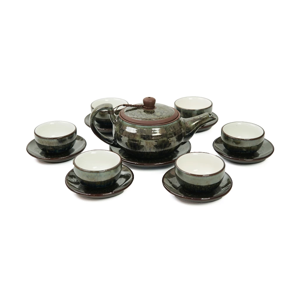 Bộ Ấm Chén Tử Sa 300ml Ngọc Thạch Dáng Vuốt Gốm Sứ Bát Tràng Men Hỏa Biến của nghệ nhân Vương Mạnh Tuấn