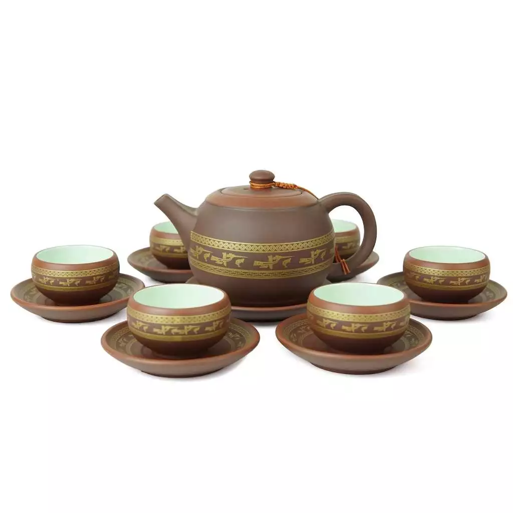 Bộ Ấm Chén Tử Sa 350ml Trống Đồng Gốm Sứ Bát Tràng Họa Tiết Chim Lạc của nghệ nhân Vương Mạnh Tuấn