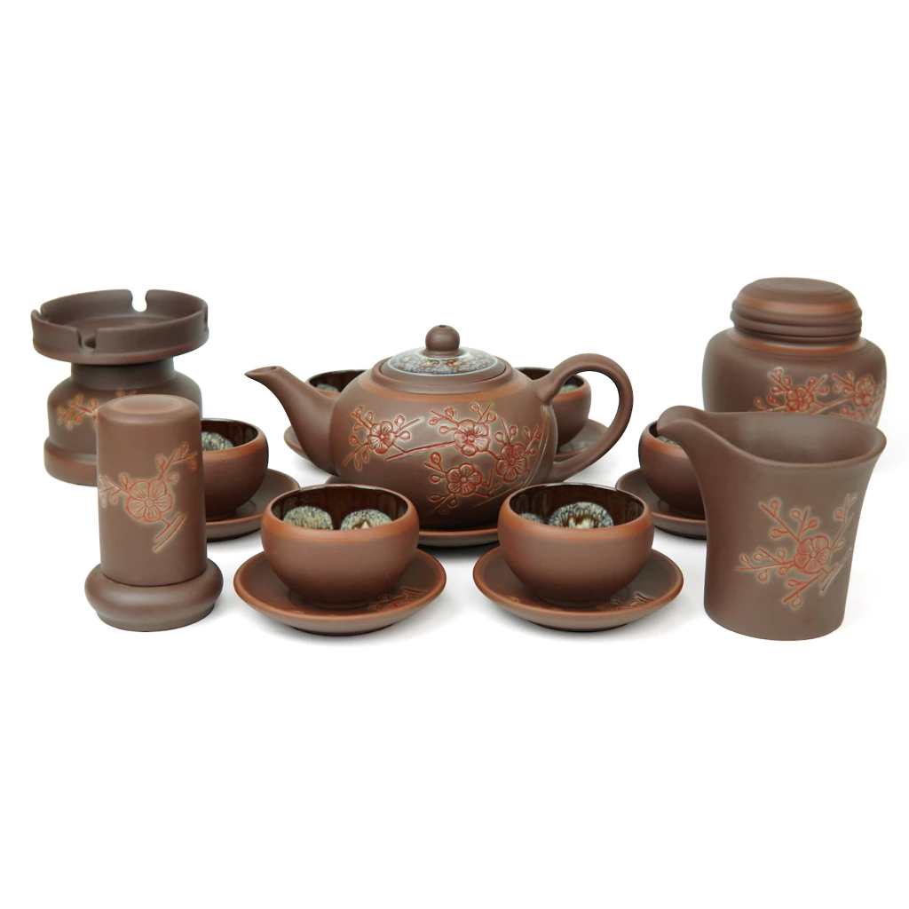 Bộ ấm Tử Sa 350ml Hỏa Biến Chén Lòng Hoa Kèm Phụ Kiện Gốm Sứ Bát Tràng của nghệ nhân Vương Mạnh Tuấn